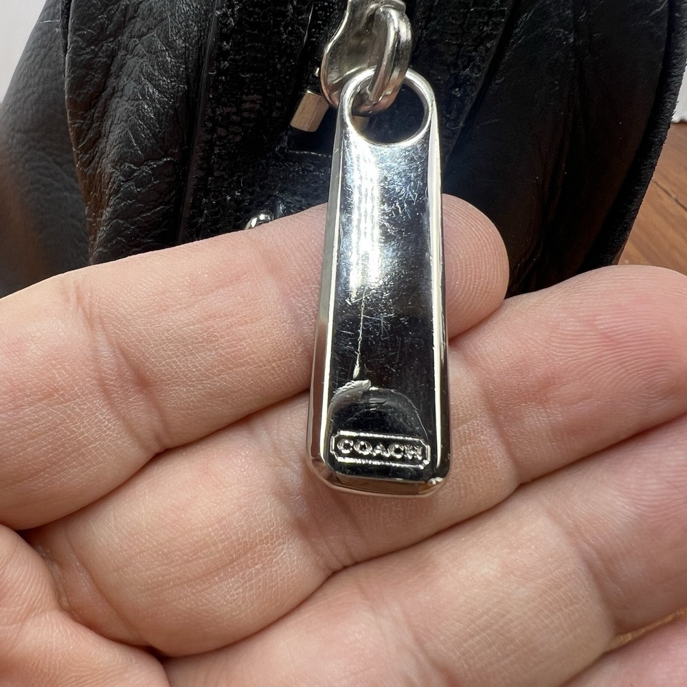 Coach F25796 Black Leather Satchel Handbag Silver Hardware Zip Top Purse - Picture 13 of 16